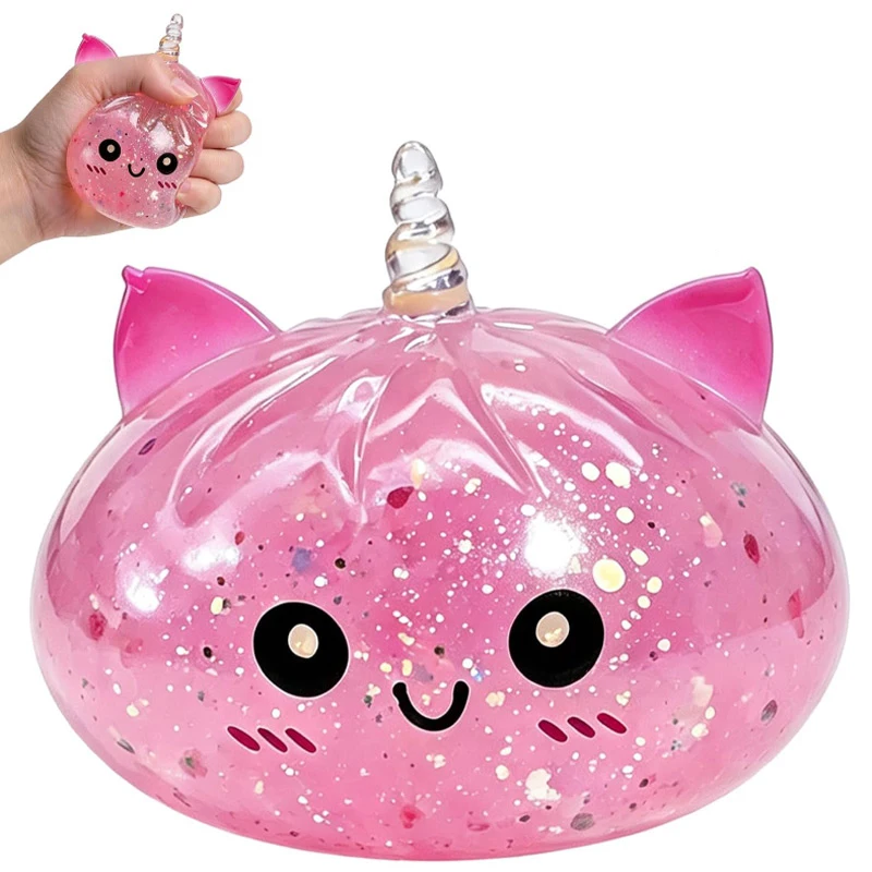 Cute Unicorn Glitter Bun Squishy Squeeze Toy Portable Finger Stress‑relief Vent Toy Desktop Decoration Ornament Party Favor Gift