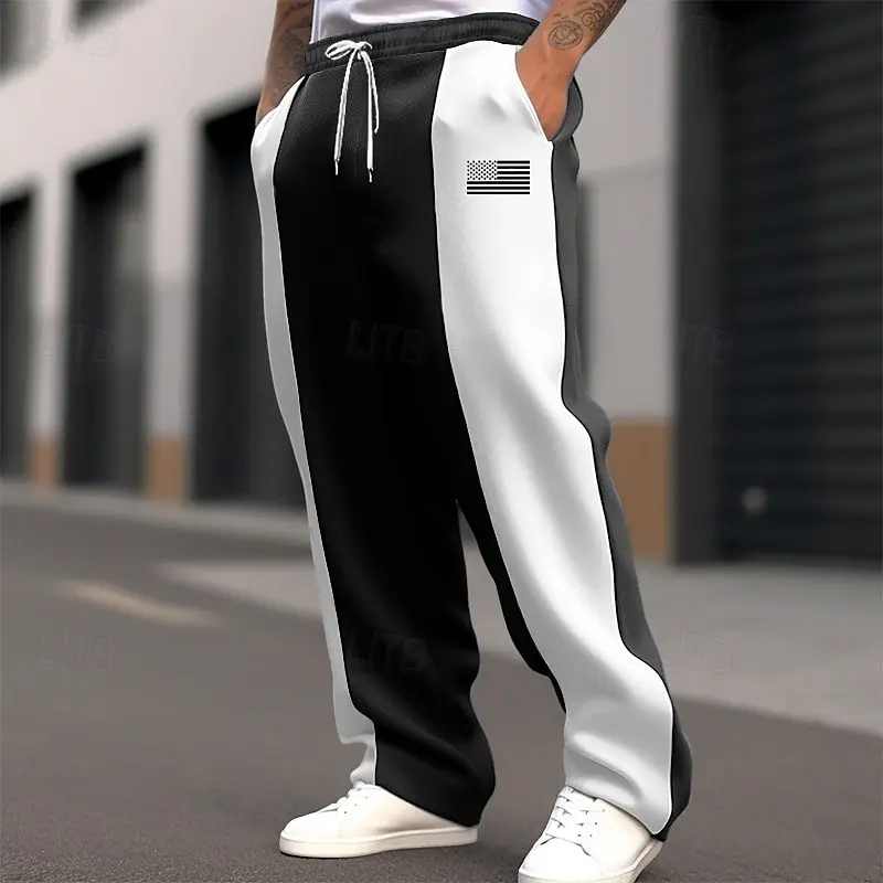 Men's straight-leg pants with a relaxed fit and simple stripe print. Casual wide-leg style.  Suitable for teens and adults.