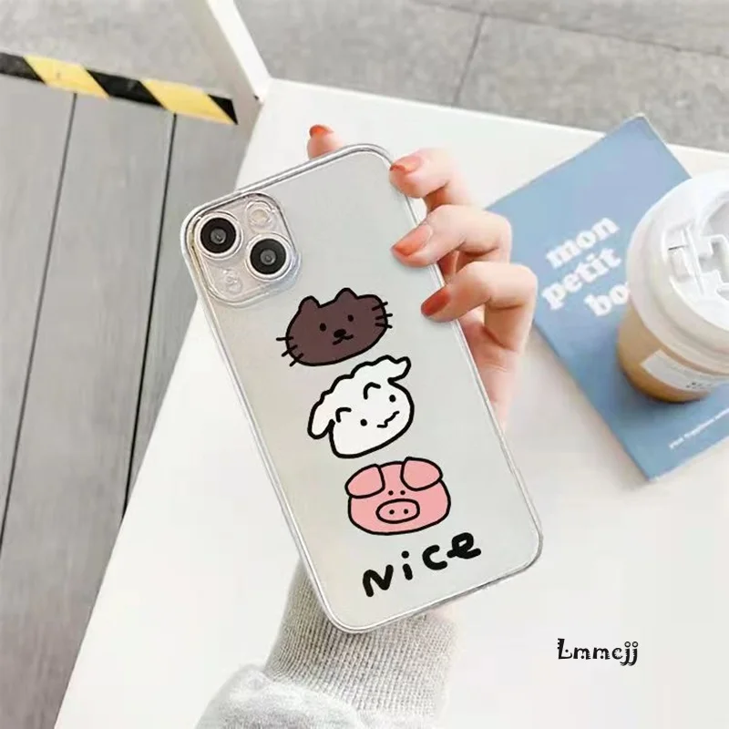 Lmmcjj Cute Dog Cat Phone Case For Samsung Galaxy A54 A52 A53 A31 A32 A13 A14 A23 A22 S23 Ultra S21 FE S22 Plus Silicone Cover