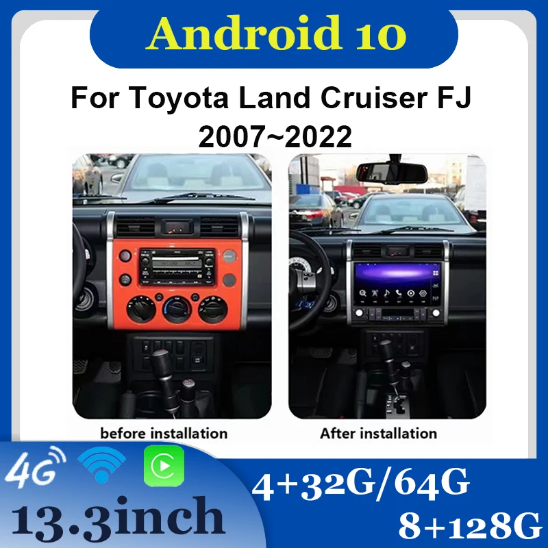 

For Toyota Land Cruiser FJ 2007-2022 AndroidAuto＆Carplay The LCD Android System Navigation Car 13.3inch Large Screen