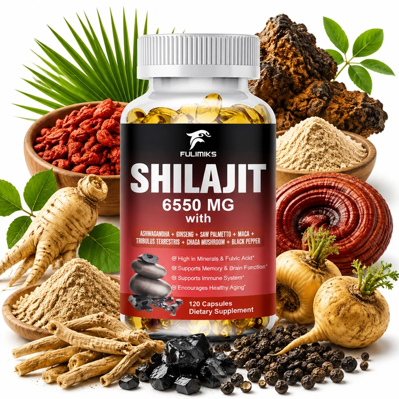 FULIMIKS Shilajit 6550MG Capsules with Ashwagandha & Ginseng, Supports Energy, Stamina, Immunity, Brain Function & Healthy Aging
