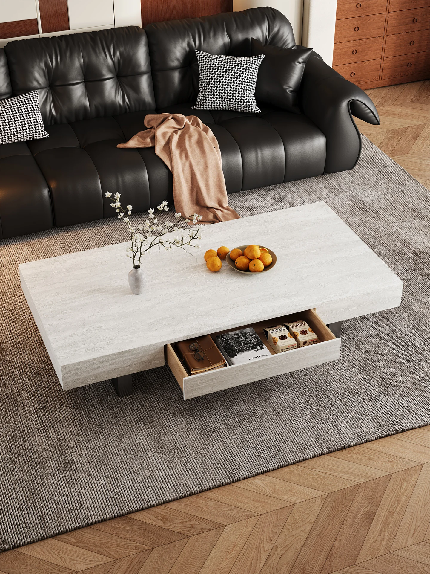 Coffee table, living room 2025 new model, suspended, rectangular, travertine, household, high-end, minimalist, small apartment
