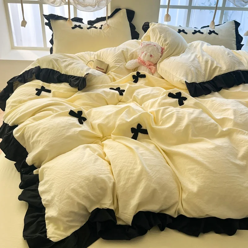 

Waed Cotton Bedding Set Cr Yellow Knot Towel Tee Piece Dormi Single Quilt Cover eet Pillowcase