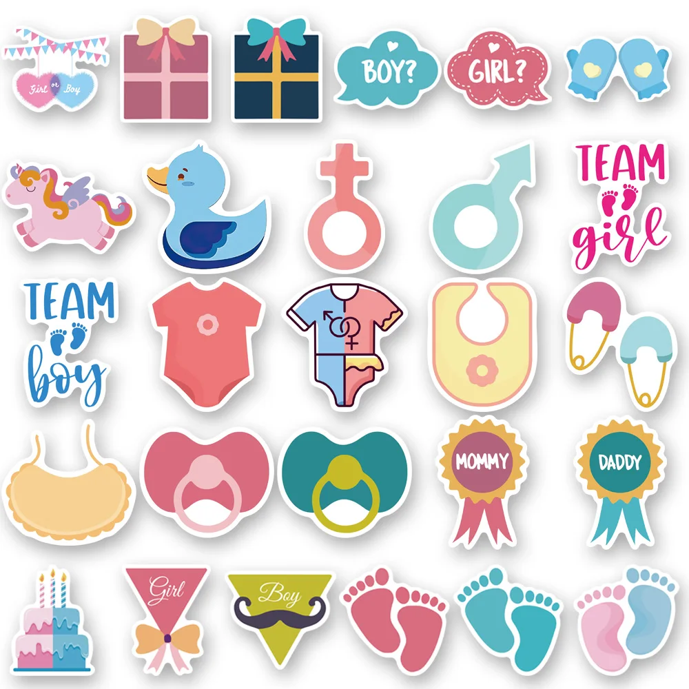 Gênero Revelar Festa Decoração Adesivo, Boy Team Girl Adesivos, Baby Shower Graffiti Brinquedos, Novo, 10 pcs, 50pcs