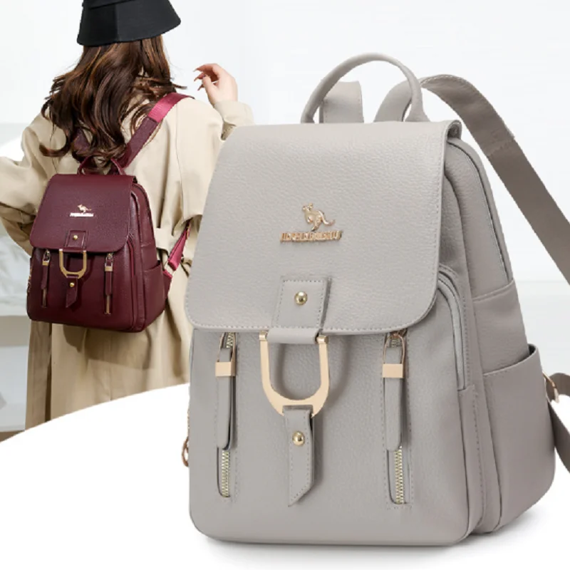 

New Fashion Korean Soft Leather Travel Backpacks Women's High Capacity Shoulder Bags Totes Casual Backpack Laptop School Bag