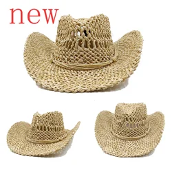 Corn husk material straw hat western cowboy hat spring and summer men and women Panama sun hat elegant cowboy straw hat