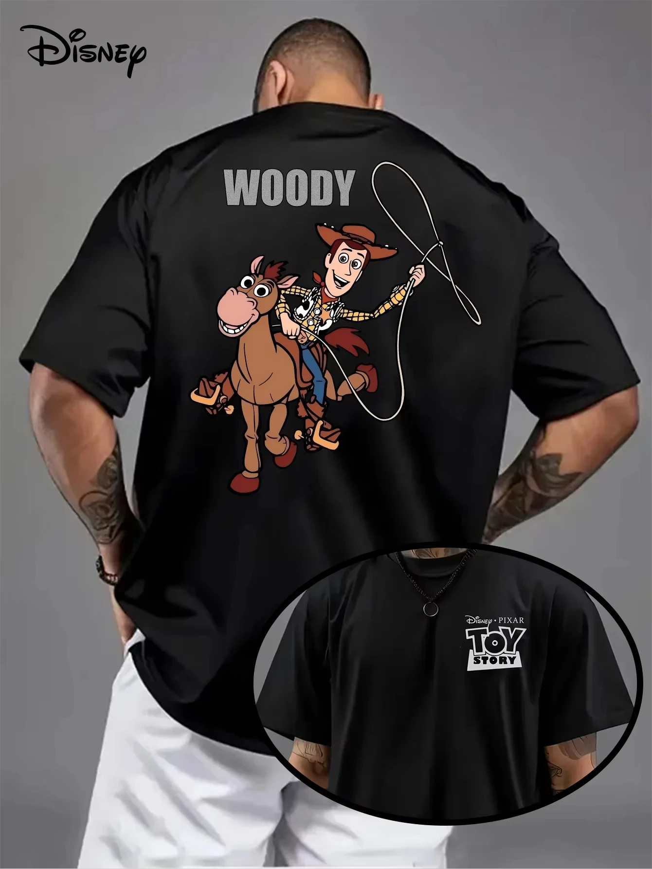 

Men's Disney Toy Story Woody Pattern T-Shirt Daily Leisure and Theme Activities Wear Unisex Cotton Short Sleeve Oversized