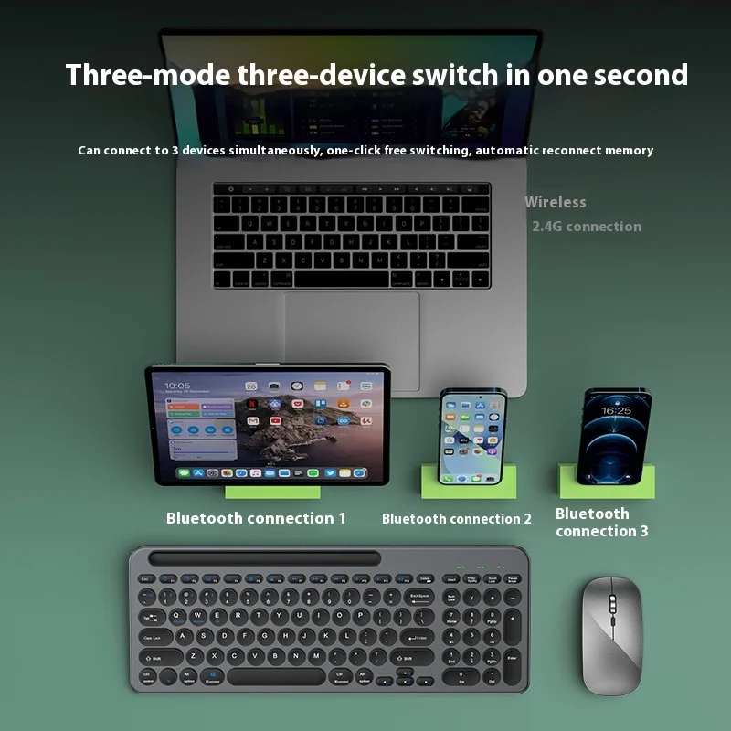 

Wireless Keyboard Mouse Set With Three Mode Slot Type-C Charging Port Office Silent Wireless Mouse Computer And Office Supplies