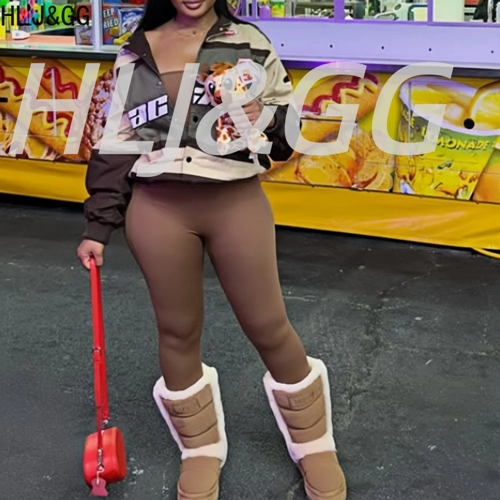 HLJ&GG Fashion Y2K Letter Print Oversize Style Jacket Women V Neck Button Long Sleeve Loose Tops Female Sporty Streetwear 2025