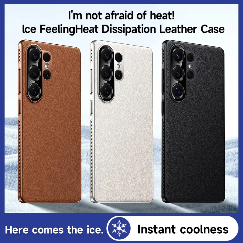 

Heat Dissipation Case For Samsung Galaxy S25 Ultra / S24 Ultra 5G Eco-friendly Vegan Leather Cover With Camera Lens Protector