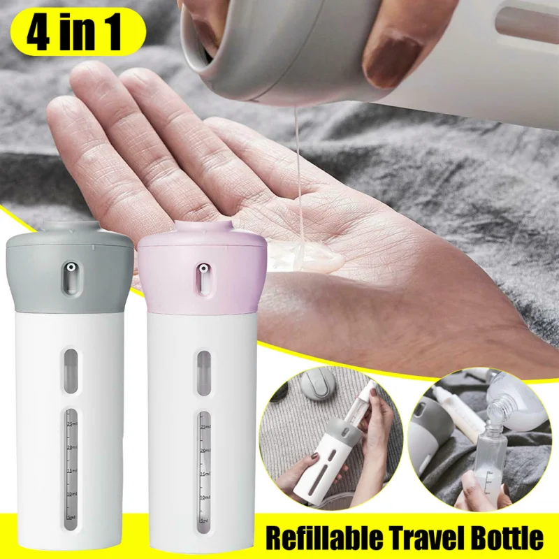 Travel Dispenser Split Bottle Shampoo Lotion Shower Gel Soap Bottle 4 in 1 Empty Sub-bottle Press Container Bottles