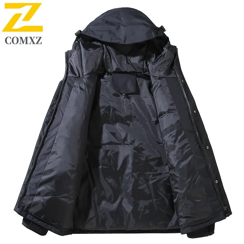 COMXZ 2025 Couple Winter Hooded Thickened Puffer Jacket Korean Style Waterproof Windproof Fashion Solid Color Heavyweight Coat
