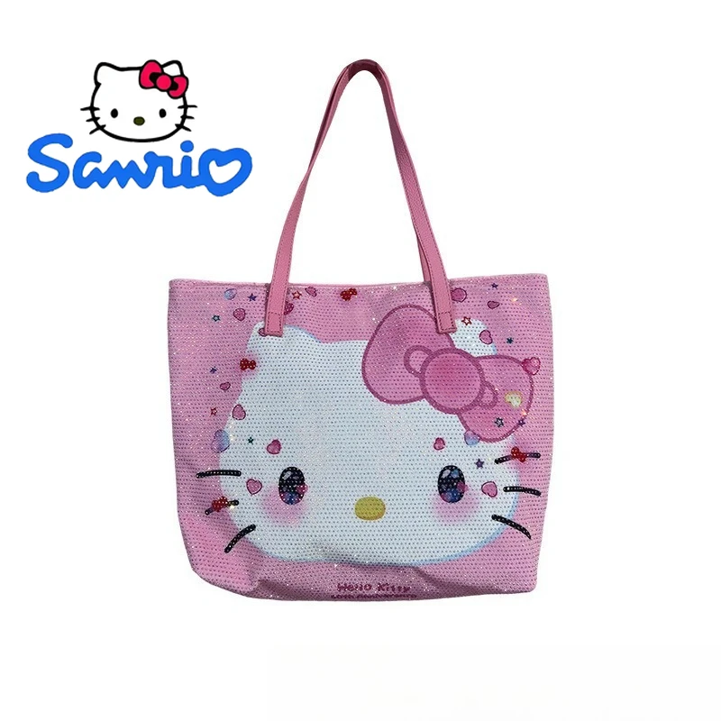 

Сумка-тоут Hello Kitty для женщин, роскошная, милая, с мультяшным принтом, вместительная, из холщовой ткани, на одно плечо, для повседневного использования