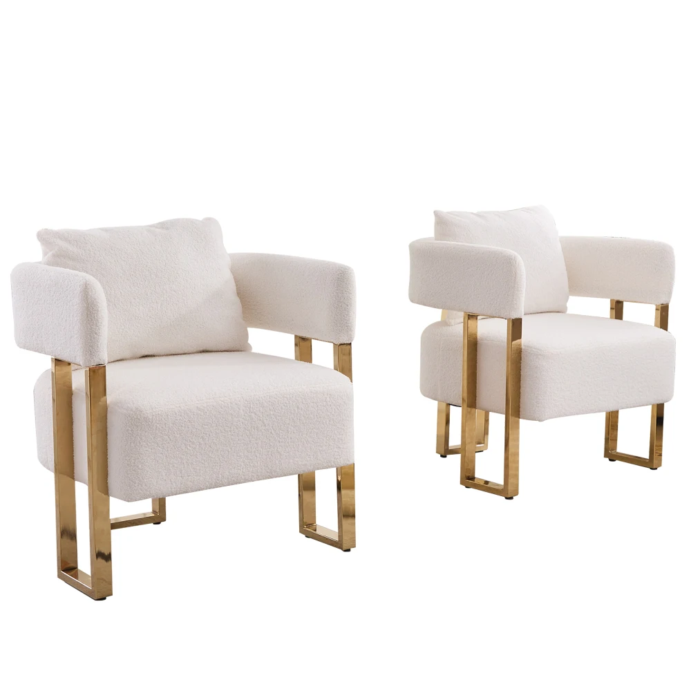 

TS Modern decorative chair, living room side chair with gold metal legs, no wheels, suitable for dressing area, , 2PCS White