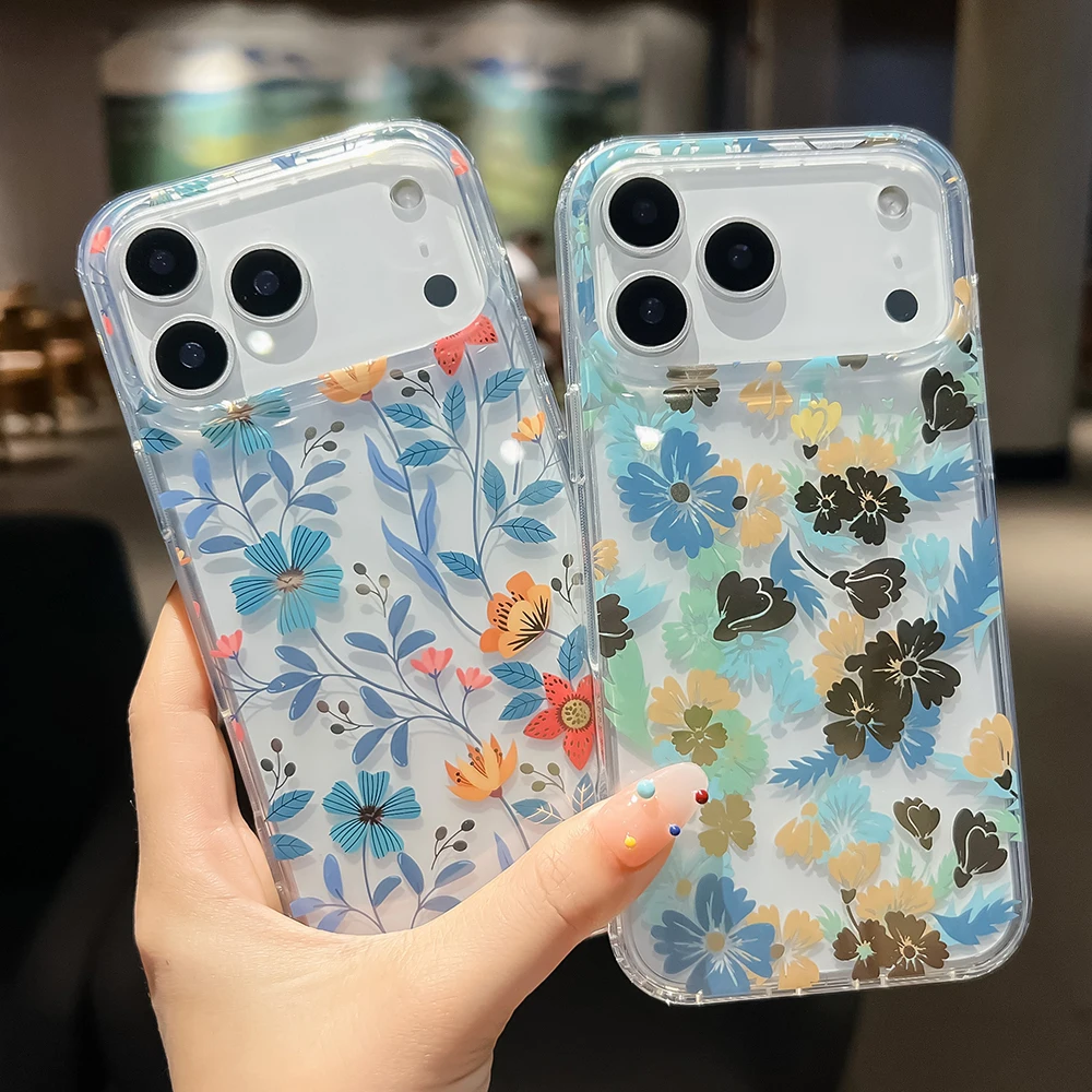 Luxuriöse Handyhülle mit Blumenmuster für iPhone 18 17 Air 16 15 14 13 12 11 Pro Max 16E, stoßfeste, harte Acryl-Rückseite – Detail 2