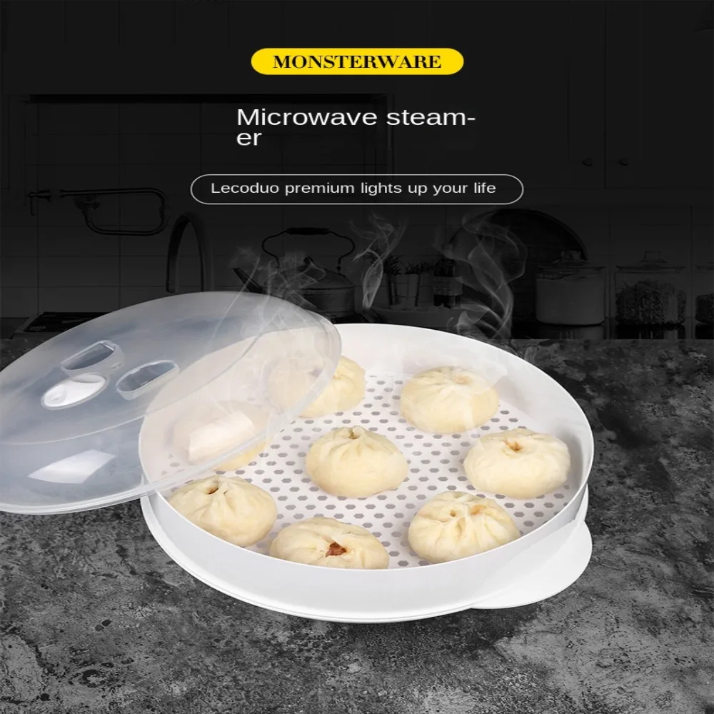 White Round Cookware Steamed Dumpling Rice Oven Steamer Cooking Container Plastic Steamer Microwave Special