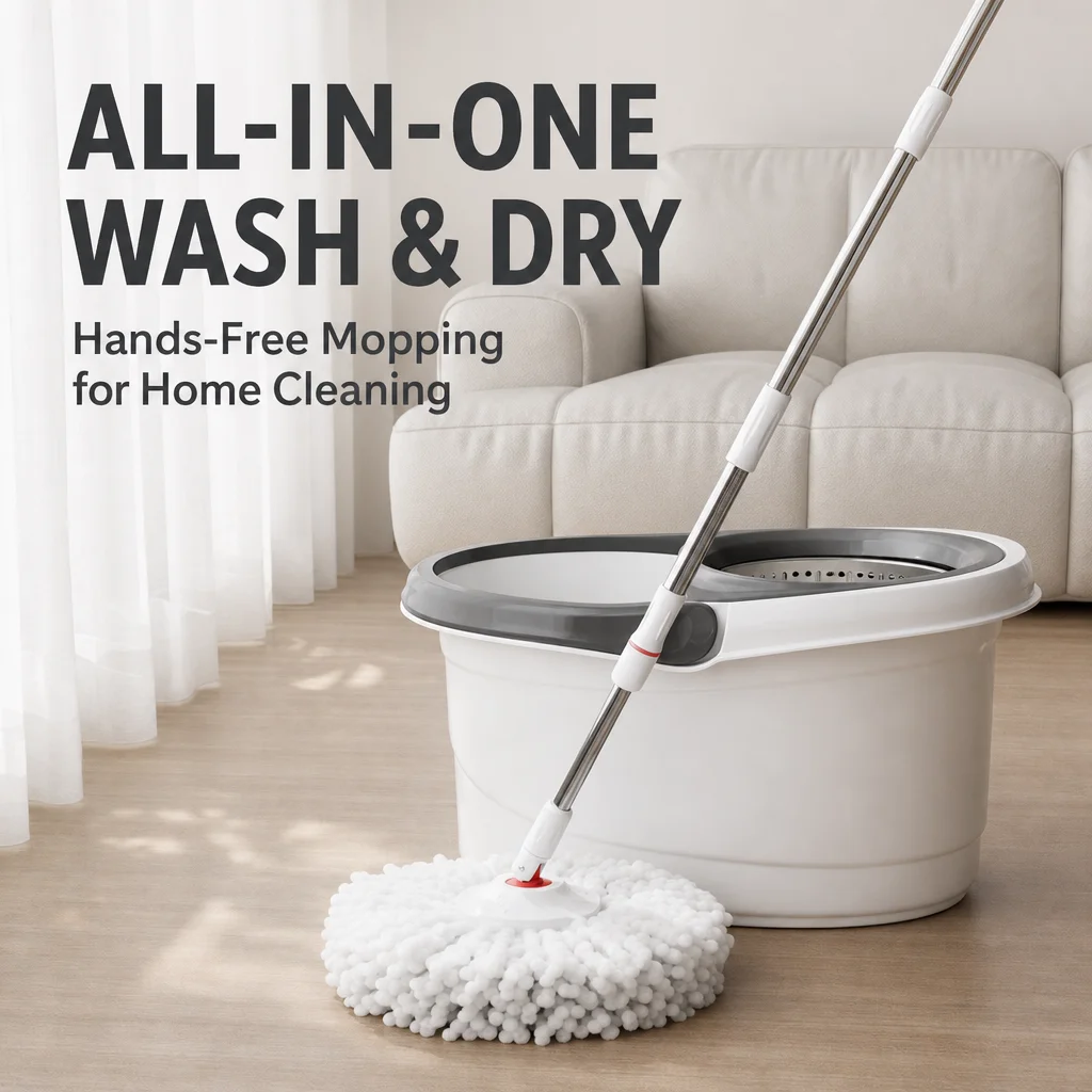 Spin Mop, Dual‑Drive Spin Mop Bucket Set Hands‑Free Washing Drying Floor Cleaning Mop