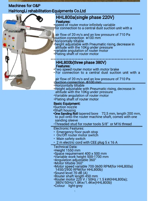 Medical Prosthetic and Orthotic Machine Angle Height Adjustable Infinitely Variable Prosthetic Polish Machine