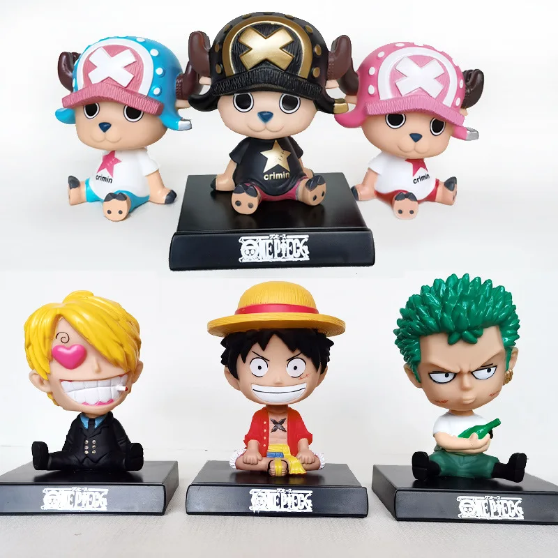 One Piece Zoro Luffy Sanji Bobblehead Toys Anime Figure Q Ver. Chopper PVC Car Decoration Collectible Handmade Model Tide Play