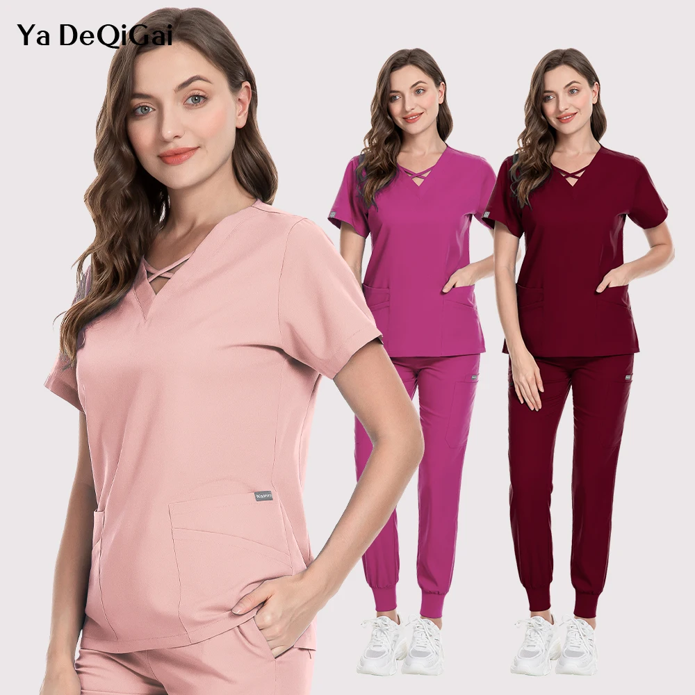 Uniforme medica Set scrub da donna alla moda Stretch morbido scollo a V Top Jogger Pant Ospedale Clinica per animali domestici Costume da medico Caldo di alta qualità