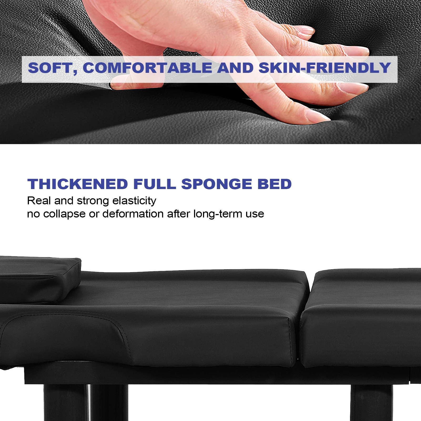 Adjustable Massage Table Stationary Massage Bench Metal Frame PU Leather Waxing Bed Heavy Duty Bed 440.9Lbs Capacity