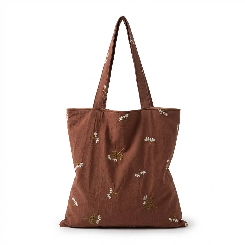 

Женская коричневая холщовая сумка-тоут с цветочной вышивкой, повседневная вместительная сумка через плечо для ежедневных поездок, шопинга и путешествий