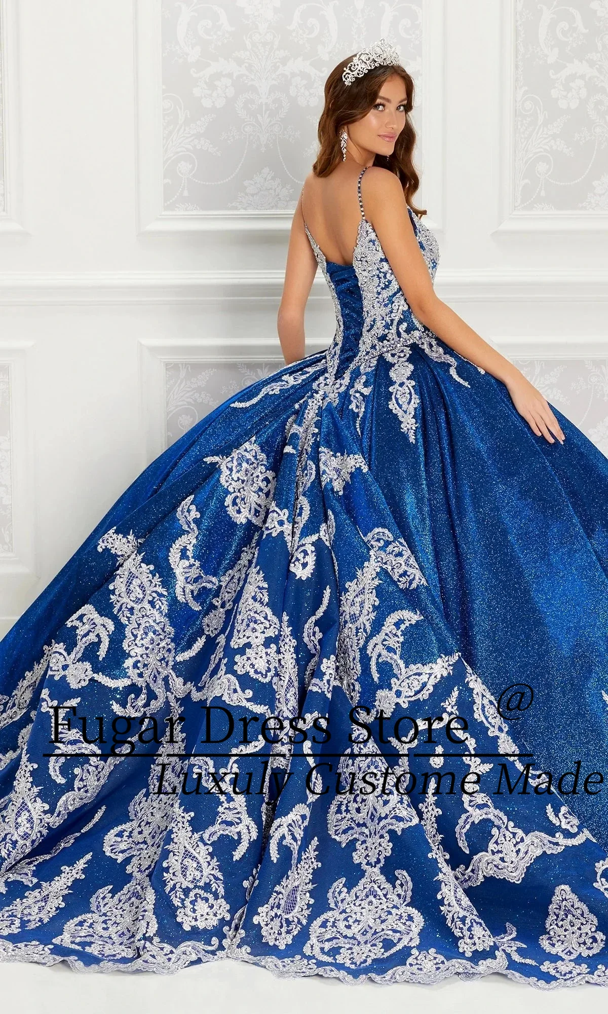 Customized Fashion Long Bishop Sleeve Quinceanera DresseIllusion Corset Bodice Shiny Beaded Lace-Up Back Gown Vestidos De Novias