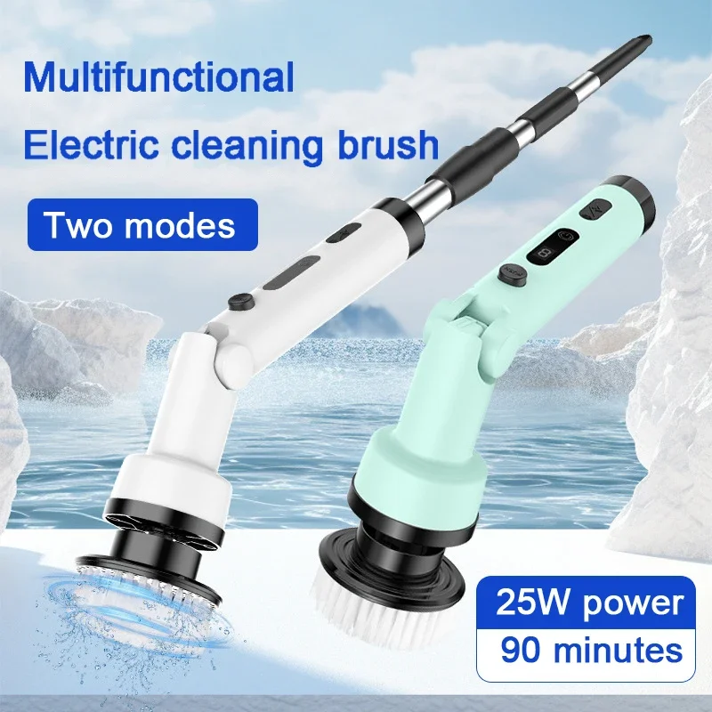 Electric Spin Scrubber Cordless Cleaning Brush with 9 Replaceable Brush Heads Adjustable Handle for Bathroom Floor Tile Kitchen