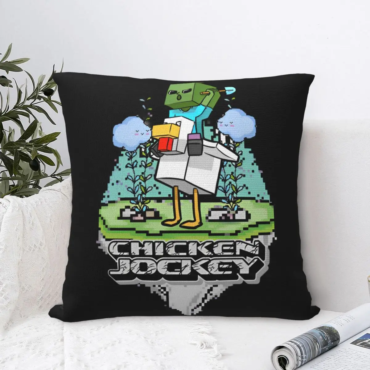 Zombie Riding Chicken Jockey Square Pillow Case Throw Pillow Game Funny Cushion Covers