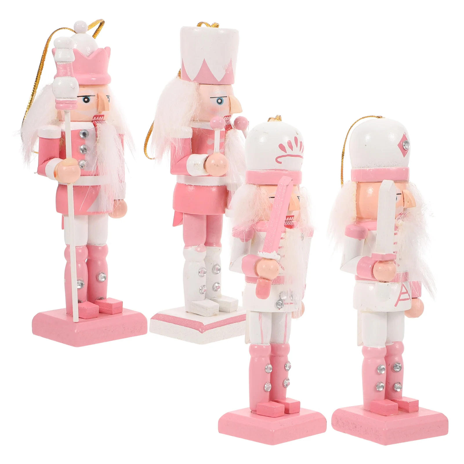 

4 Pcs Nutcracker Pendant Soldier Decor Christmas Dining Table Xmas Nutcrackers Desktop Outdoor Tree Wooden