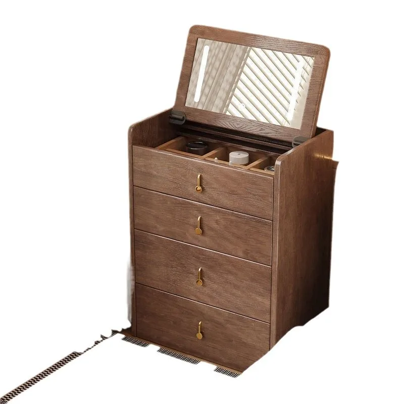 

Rubber wood Solid wood Dresser with lamp Storage Storage Four chest of drawers Retractable makeup table
