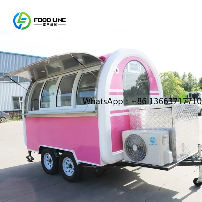 

Colorful Mobile Food Trailers Round Model Ice Cream Food Cart Mobile Street Vending Cart For Outdoor Snack Business Equipment