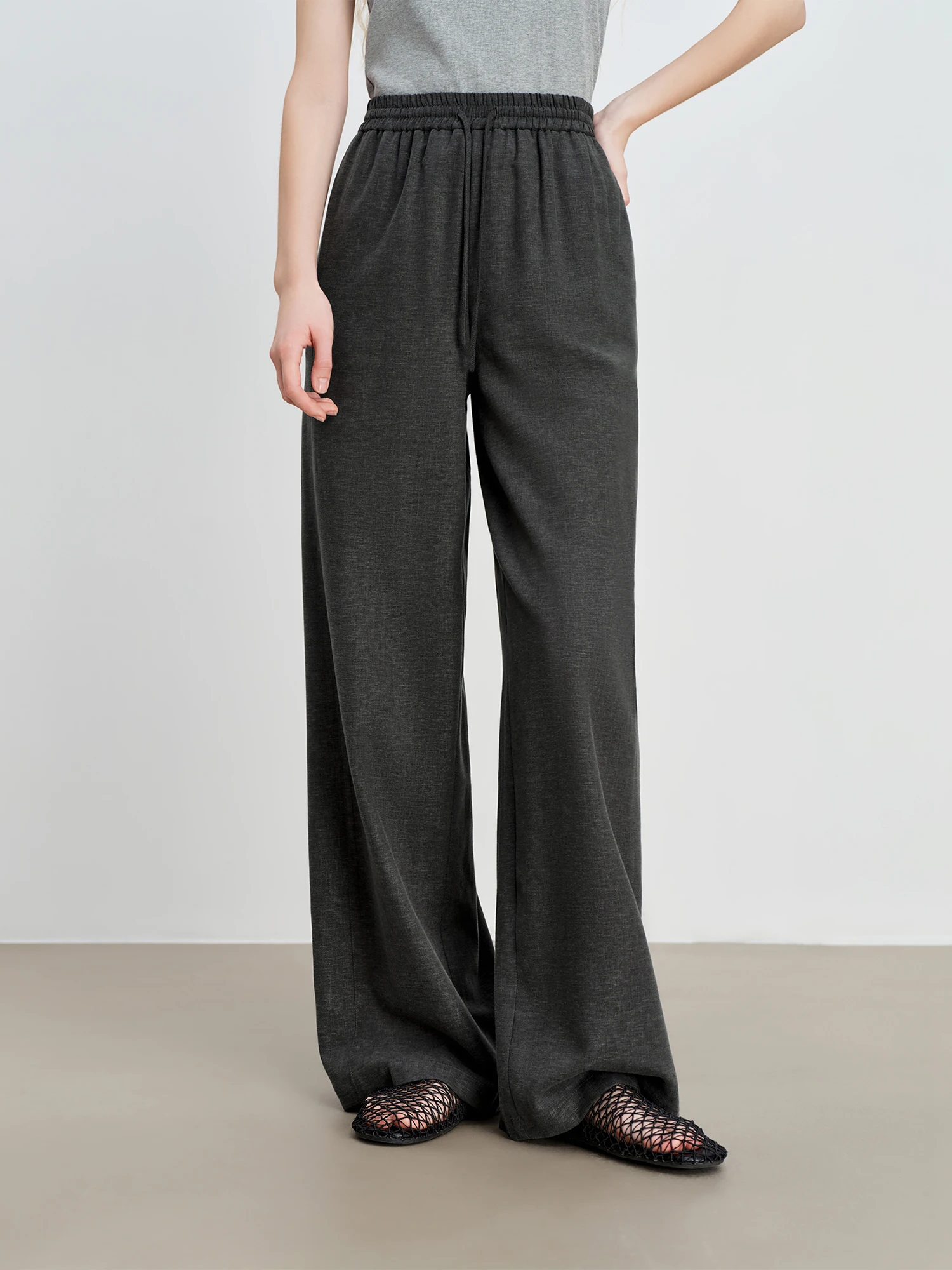 ZIQIAO Straight-leg Casual Pants Women Draped Elastic High Wasit Solid Ins Breathable Full-length Retro Color European Style