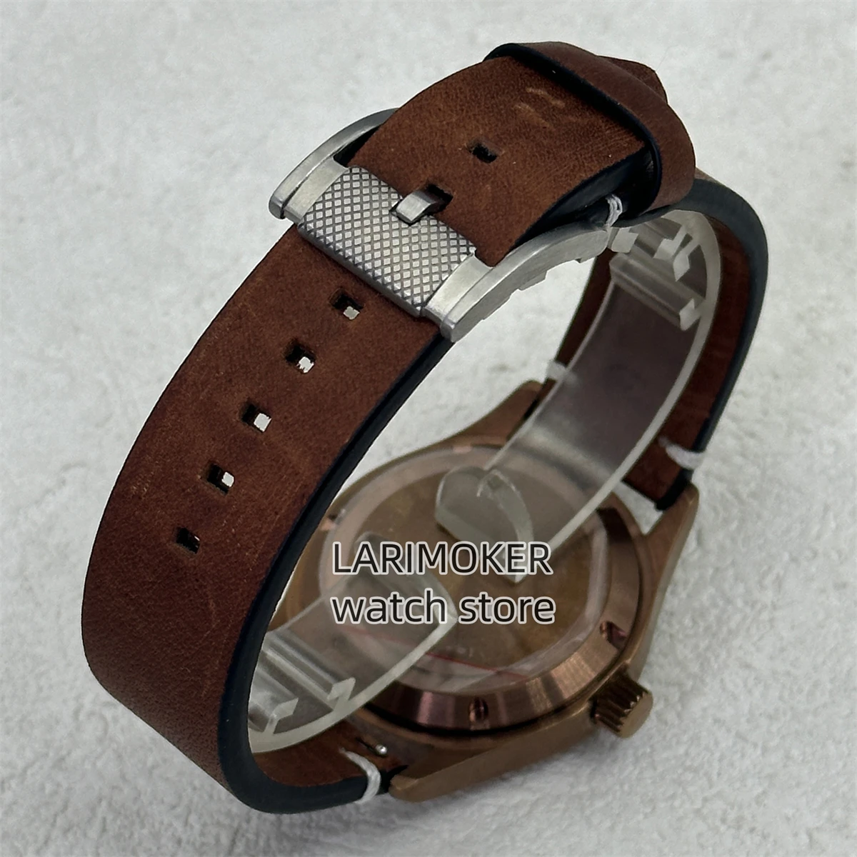 BLIGER 39mm nuevo Esfera marrón con correa de goma retro 100m caja de acero inoxidable resistente al agua accesorios de modificación de reloj