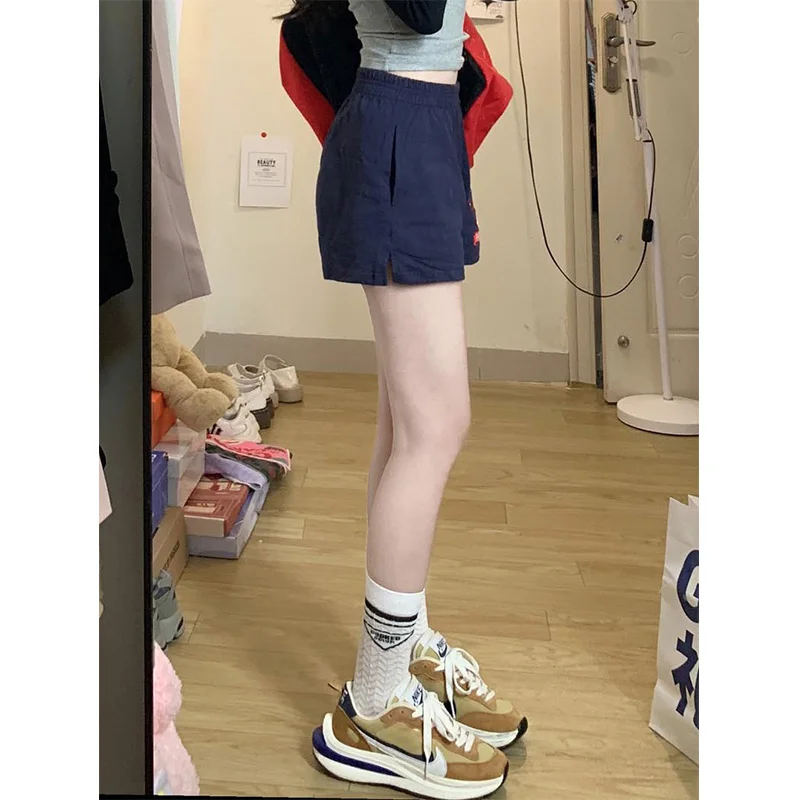 Amerykańskie spodnie retro sportowe damskie letnie cienkie proste luźne z wysokim stanem wyszczuplające codzienne z czystej bawełny z szerokimi nogawkami