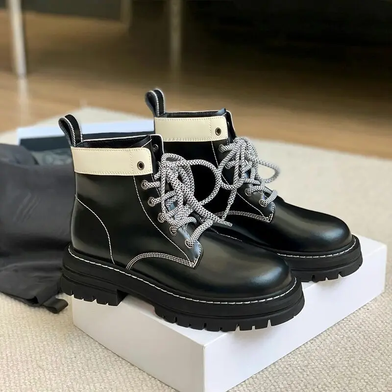 Chunky Sole Patchwork Boots Fashion Cozy Women Shoes Round Toe Botas New Style Low Heels Popular Chaussures Femme Fashion Bottes