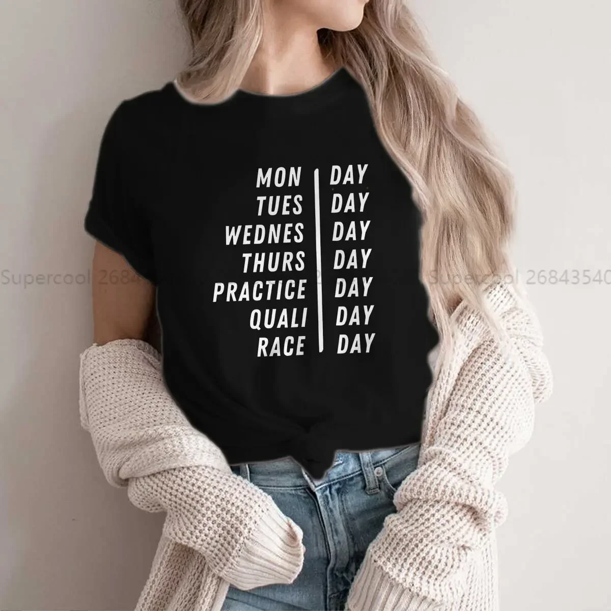 Competition Week Letter Printed T-shirt F1 Formula 1 Racing Women's Street Wear T-shirt Round Neck Women's Wear