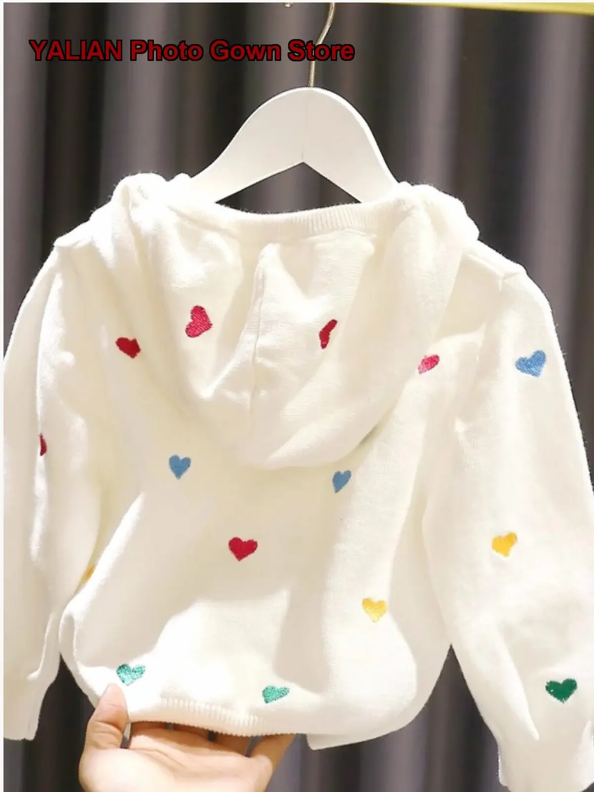 Baby Girl Hooded Knit Top Spring Autumn Cotton Love Pattern Coat Toddler Fall Clothes