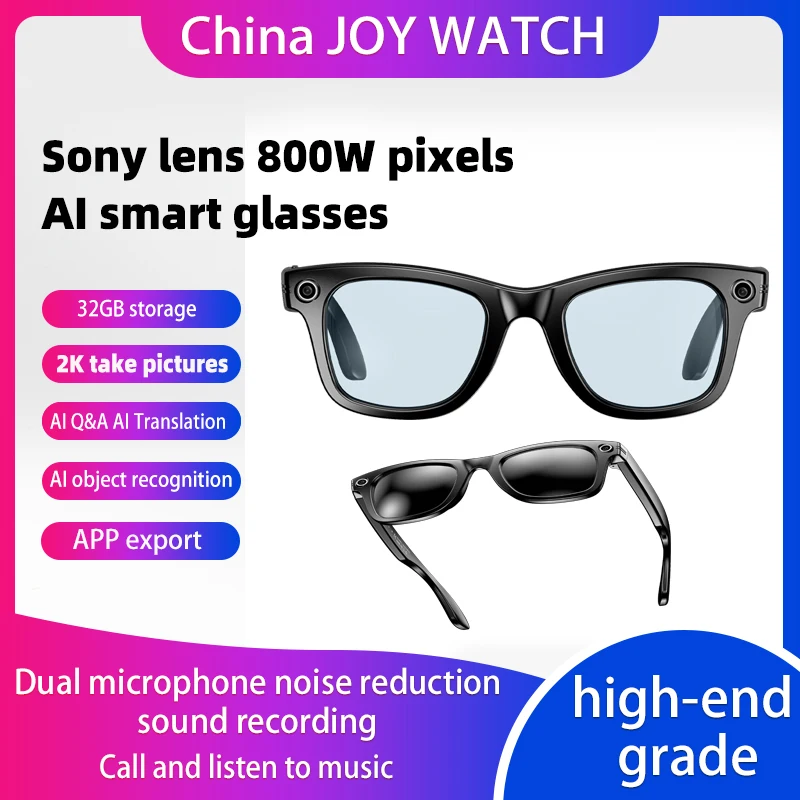 Sony Lens 800W Pixel AI Smart Glasses for Photo & Video Recording Real-Time Translation Object Recognition Blue Light Blocking