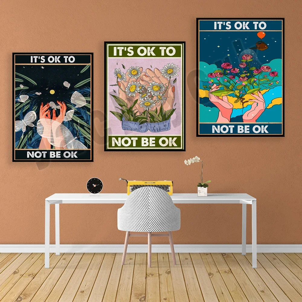 It's Okay To Not Be Okay Vintage Poster, Girl Sunflower, Butterfly Poster, Mental Health Awareness, Mental Health Issues Poster