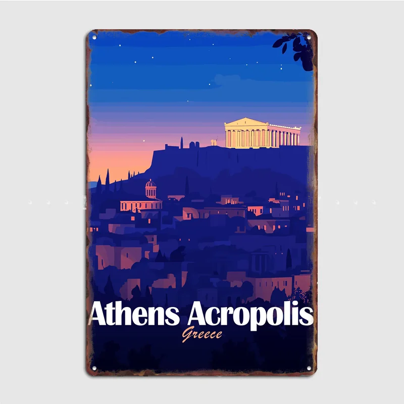 Athens Acropolis Greece Nightscape Metal Poster Sign Customized Posters Bar Club Custom Wall Decor Tin Room Decor Home Decor