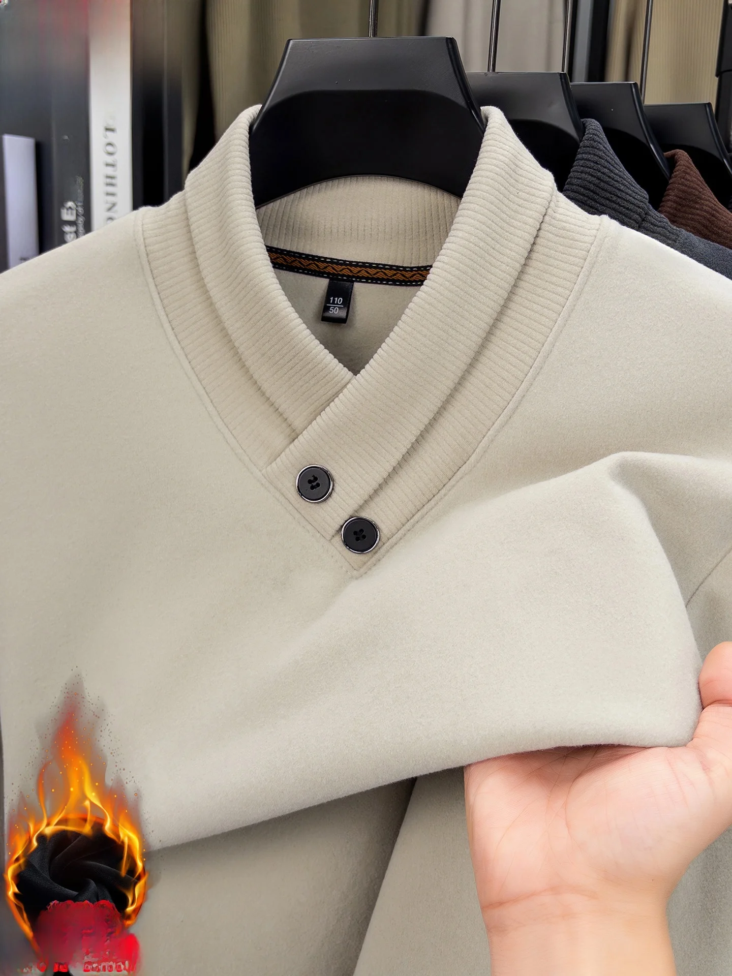 

Утепленная двусторонняя мужская футболка с длинным рукавом, зимняя теплая футболка с воротником-шарфом, базовая модель, модный городской стиль, полиэстер, спандекс