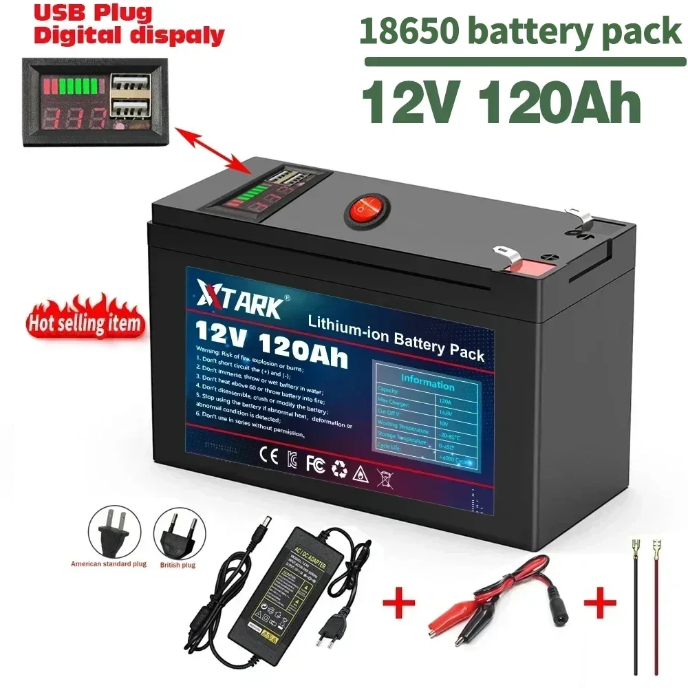 

NEW 12V 120Ah 18650 lithium battery pack built-in high current 35A BMS for sprayers electric vehicle batterie+12.6V charger