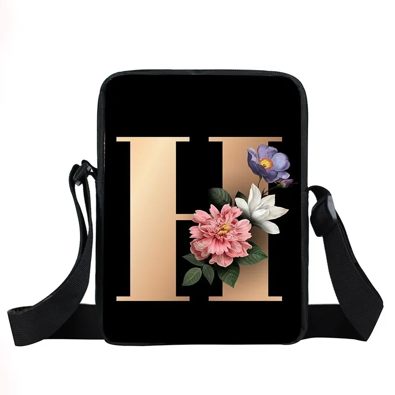 26 Initial Flower Print Crossbody Bag A - Z Alphabet Shoulder Bags Women Handbag For Travel Messenger Bags Bridesmaid Party Gift