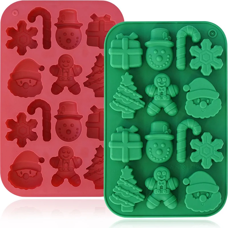 Christmas Silicone Chocolate Molds Candy Baking Moulds Santa Tree Snowman Cane Biscuit Jelly Mould Fest Party Drink Ice Tray