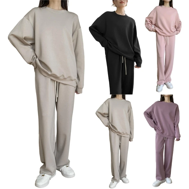 

Womens Sweatsuits 2 Piece Outfit Sweatpants Long Sleeve Pullover Wide Leg Pants