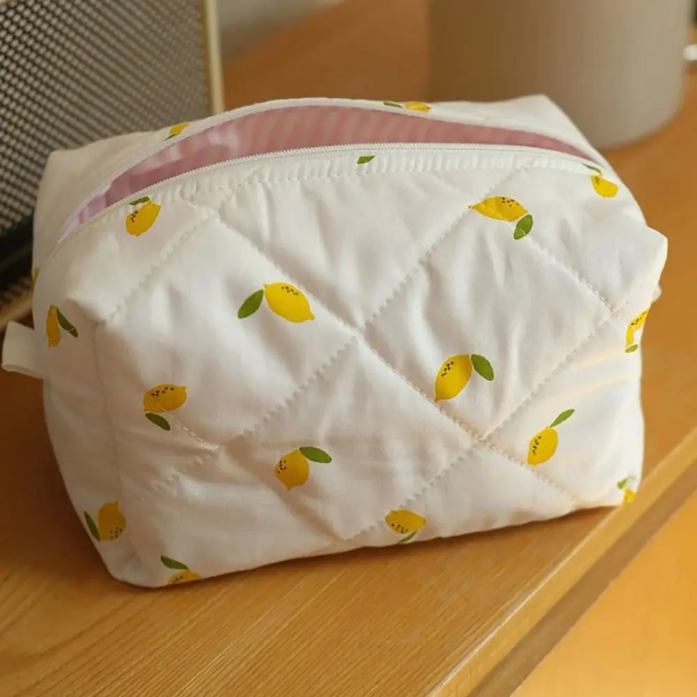 Storage Organizer Floral Puffy Quilted Makeup Bag Cosmetic Pouch Makeup Accessory Large Travel Cosmetic Bag