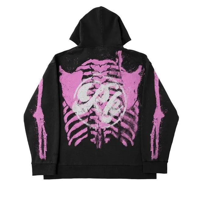 2023 Autumn New Men\'s Fashion Zip Hoodie Skull Print Vintage Aesthetic Top Oversized Top Crop Gothic Street y2k Clothing