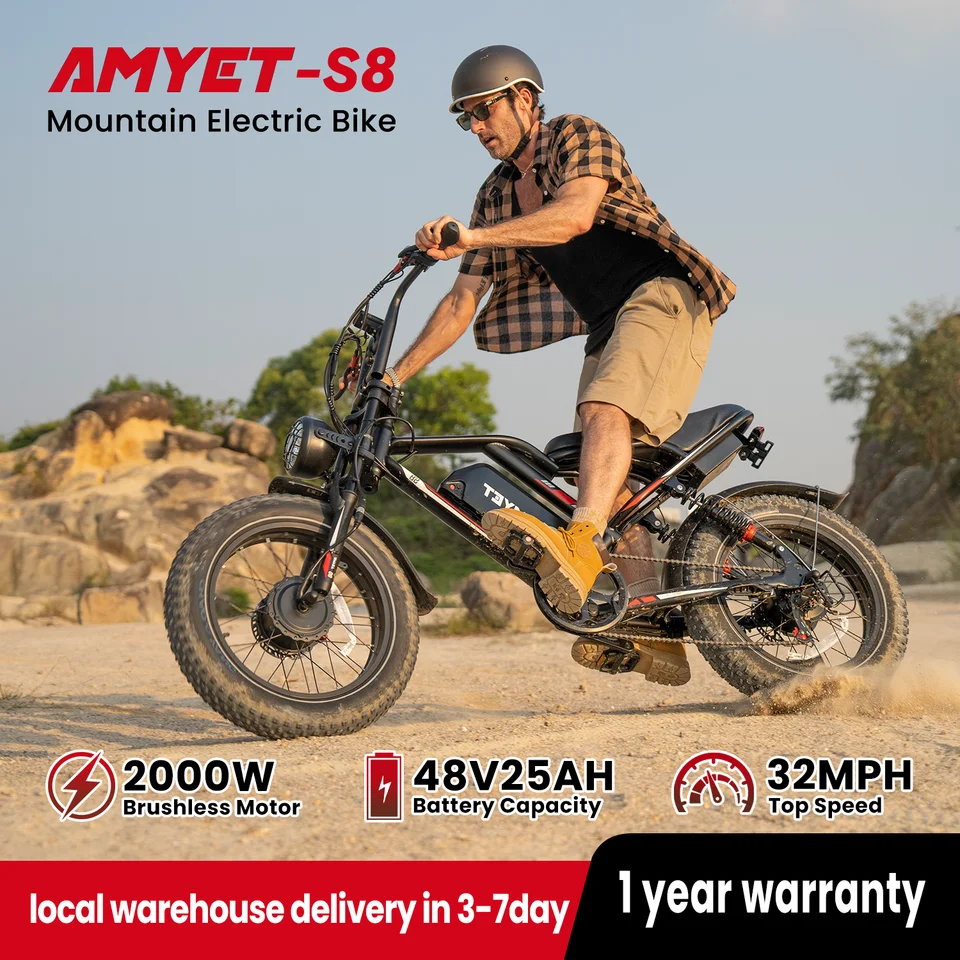 AMYET S8 Adults Electric Bike For Men 2000W Dual Motor Bicycle 48V