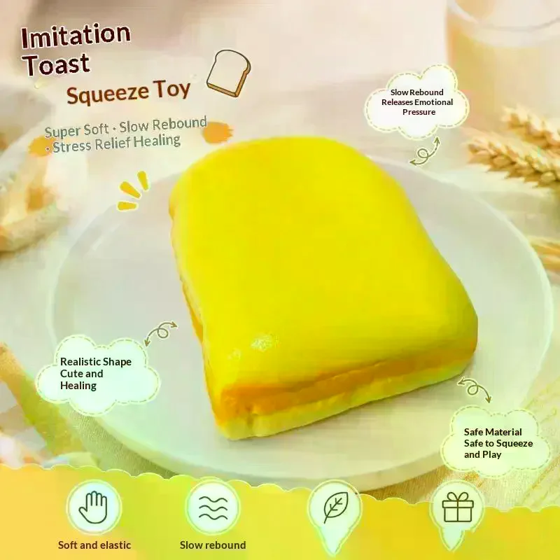 Lifelike Toast Slow Rise Squeeze Fidget Gadget Soft Elastic Stress Relief Fake Food Desktop Leisure Holiday Present